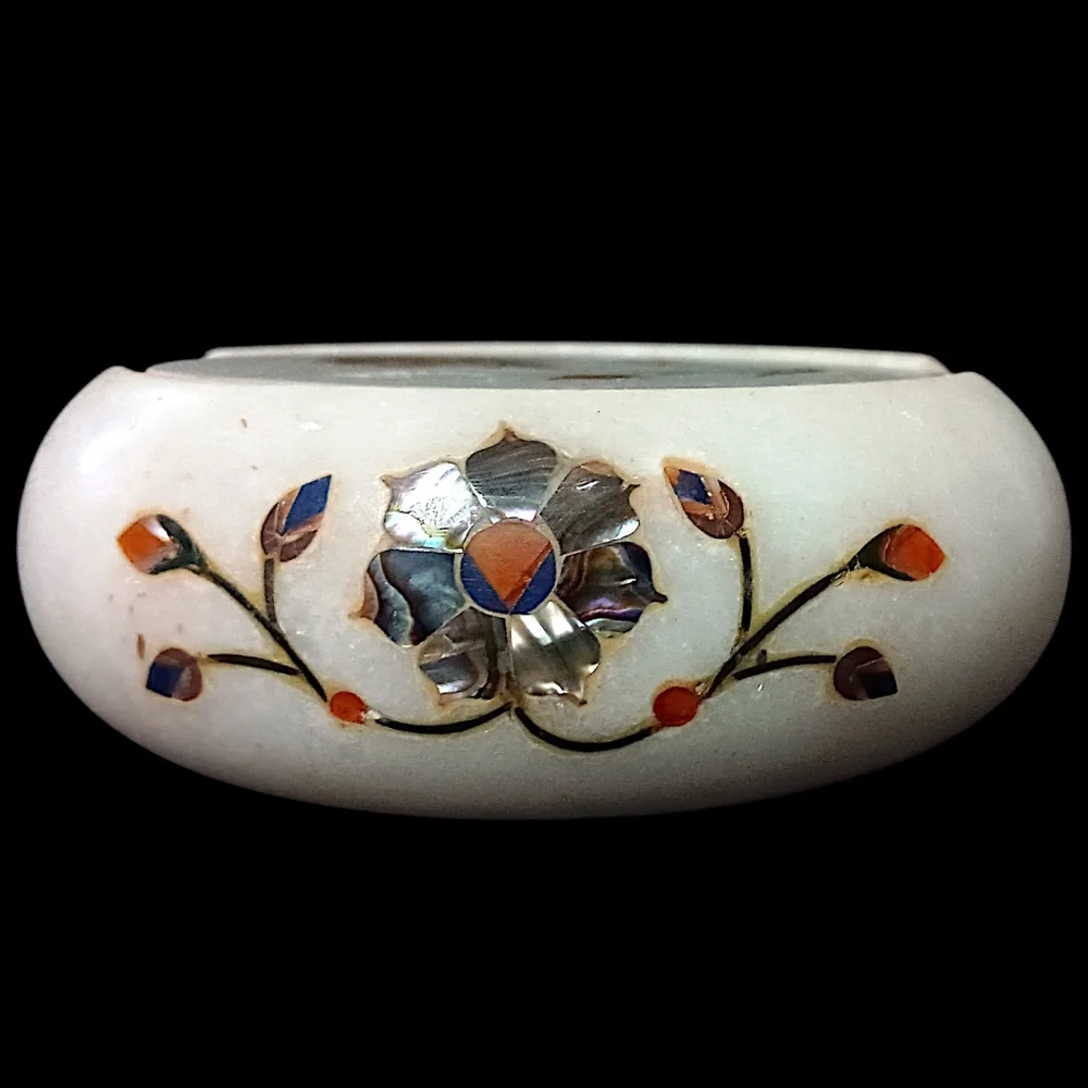 Pietra Dura Gemstone Marble Coasters Inlaid Floral Lapis Abalone‎ Semi Precious